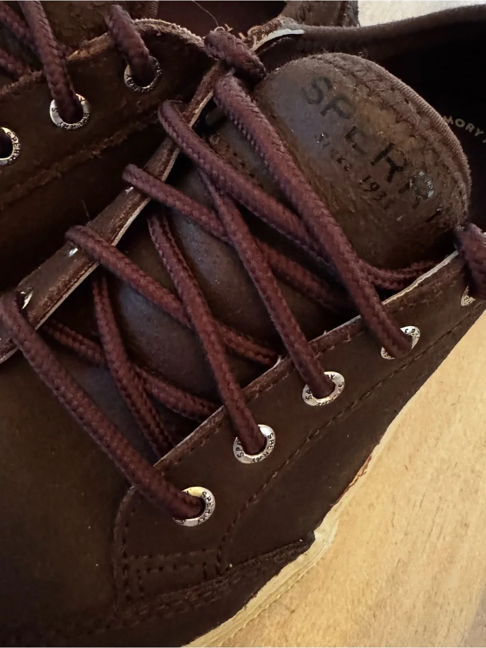 SPERRY boat deck shoes brown boys 13 lace up dress up GUC